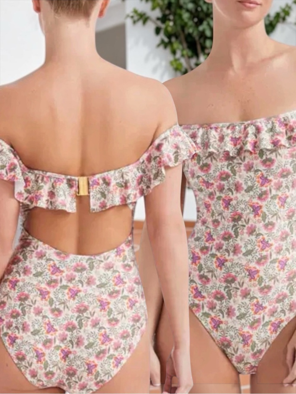 Hermoza Toni Ruffle Off Shoulder One-Piece Floral Swimsuit